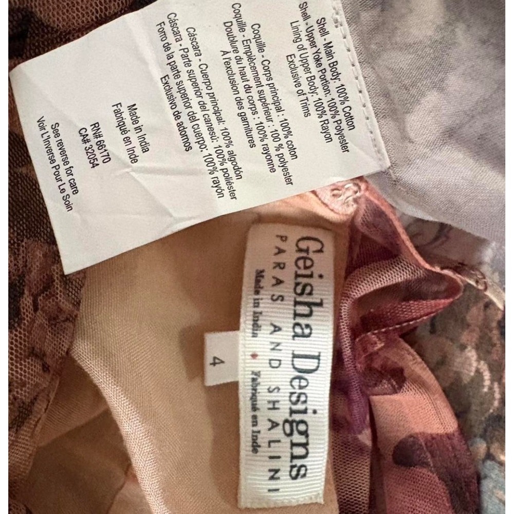 Geisha Designs Anthropologie Patchwork Floral Maxi Dress Pink Multi Mesh Size 4 - Picture 10 of 11